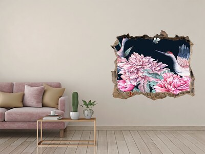 Hole wall sticker Flower scene with bird