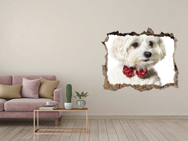 Hole in the wall sticker Maltese in a bow tie