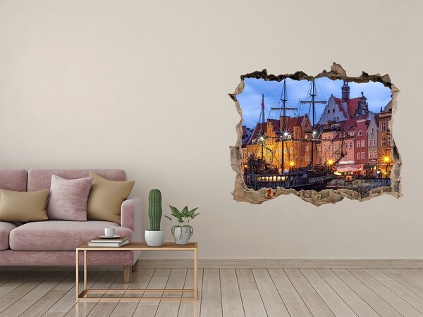 Hole in the wall sticker Bay with a pirate ship