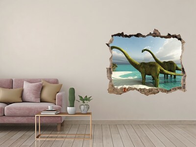 3D wall hole wallpaper Dinosaurs by the sea
