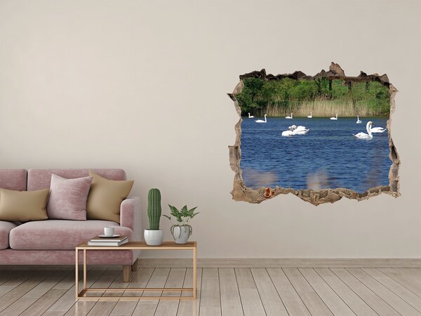 Hole in the wall decal Lake with swans