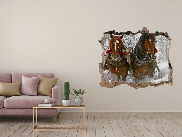 Hole in the wall decal Winter journey with horses