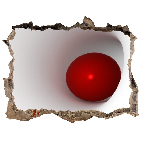 3D wall hole wallpaper Red ball in a hole in the wall