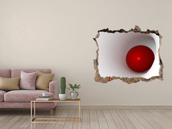 3D wall hole wallpaper Red ball in a hole in the wall