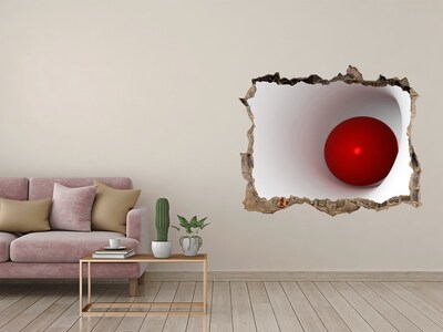 3D wall hole wallpaper Red ball in a hole in the wall