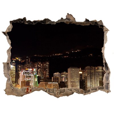3D wall hole Night panorama of the city