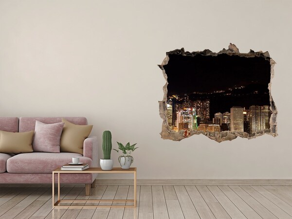 3D wall hole Night panorama of the city