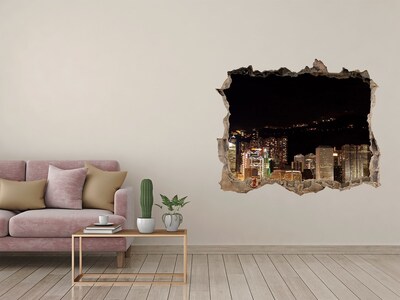 3D wall hole Night panorama of the city