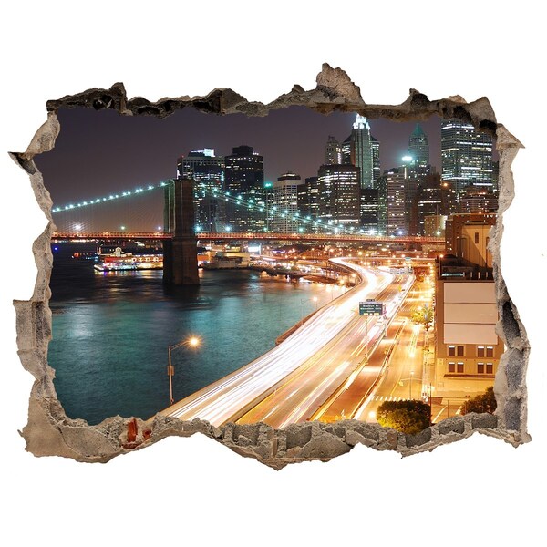 Hole wall sticker View of New York at night