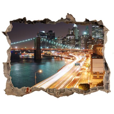 Hole wall sticker View of New York at night