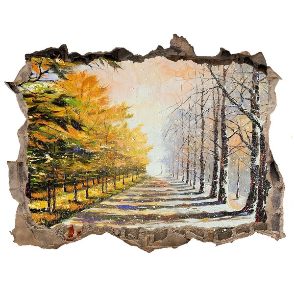 Hole wall sticker Autumn avenue of trees