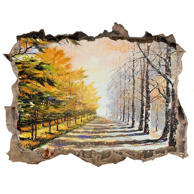 Hole wall sticker Autumn avenue of trees