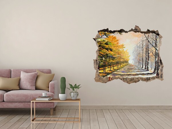 Hole wall sticker Autumn avenue of trees