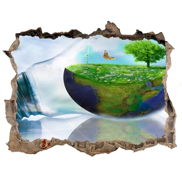 3D wall hole Green Planet Through a Hole in the Wall
