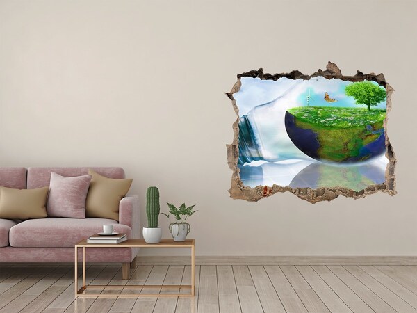 3D wall hole Green Planet Through a Hole in the Wall