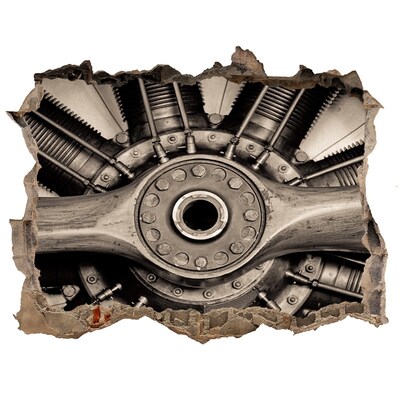 3D wall hole wallpaper Airplane engine in damaged wall