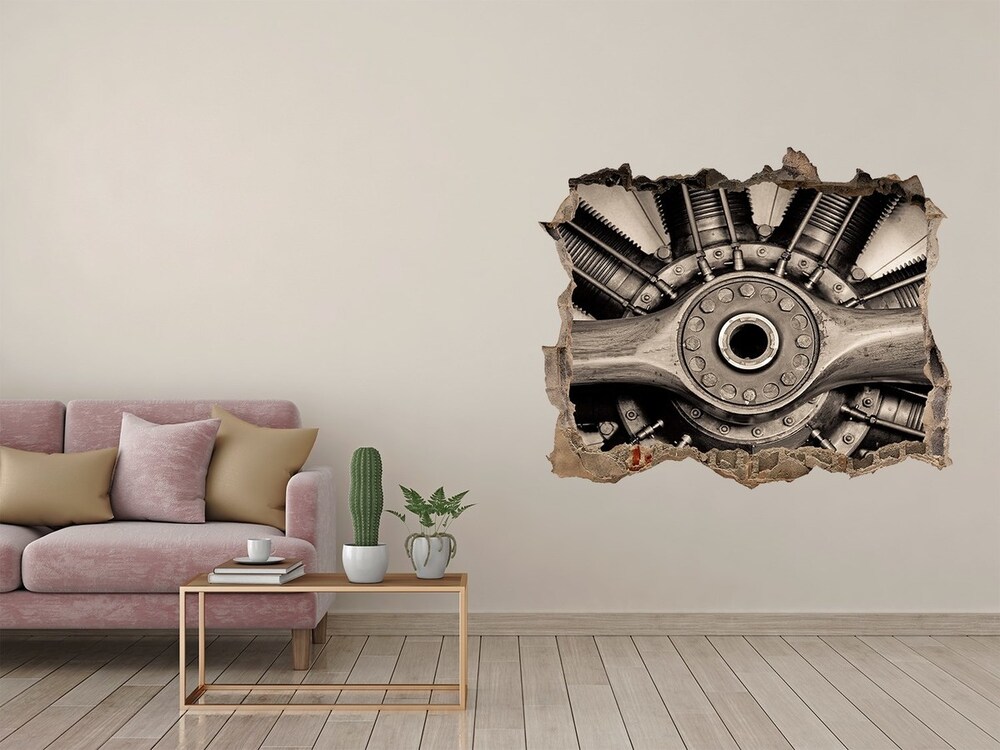 3D wall hole wallpaper Aircraft engine