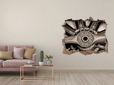 3D wall hole wallpaper Airplane engine in damaged wall