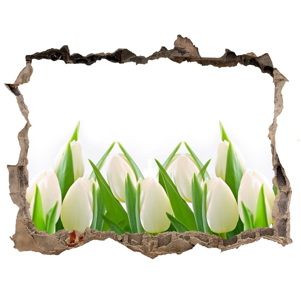 3D wall hole wallpaper White tulips