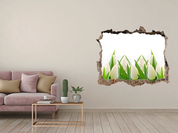 3D wall hole wallpaper White tulips