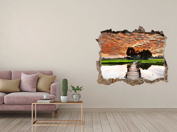 Hole in the wall decal Sunset over the pond