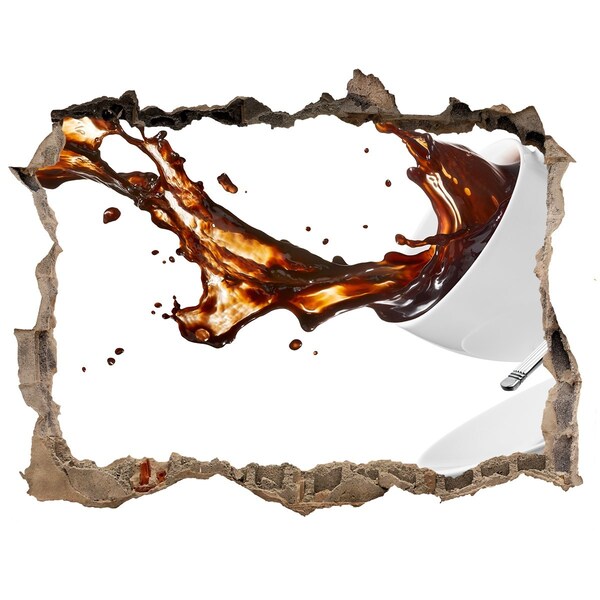 3D wall hole wallpaper Coffee spilling through a hole in the wall