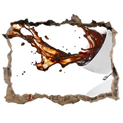 3D wall hole wallpaper Coffee spilling through a hole in the wall