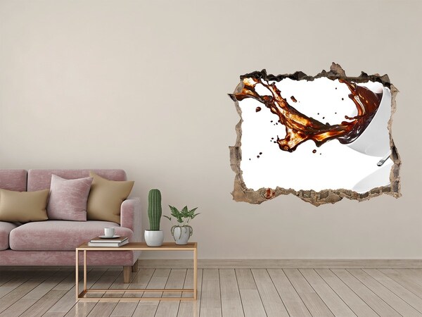 3D wall hole wallpaper Coffee spilling through a hole in the wall