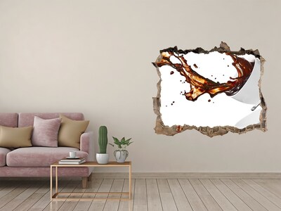 3D wall hole wallpaper Coffee spilling through a hole in the wall