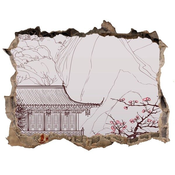 3D wall hole wallpaper Immersion in Asian architecture