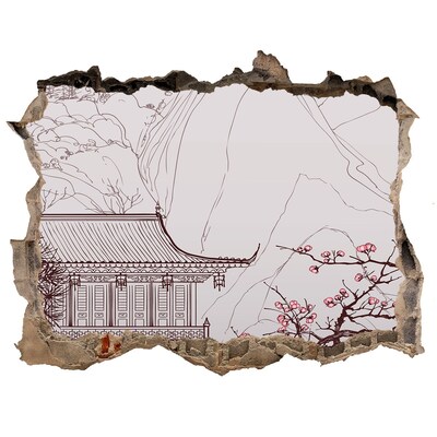 3D wall hole wallpaper Immersion in Asian architecture