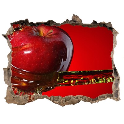3D wall hole wallpaper Red apple in concrete