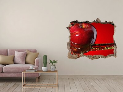 3D wall hole wallpaper Red apple in concrete