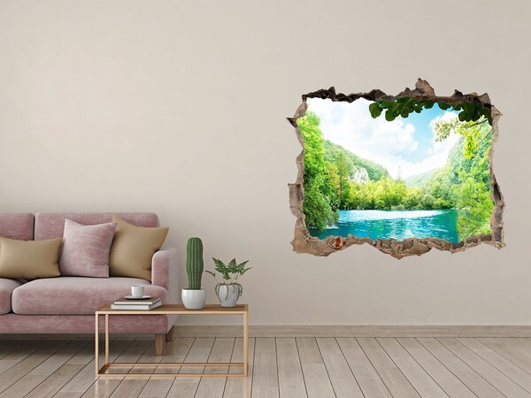 Hole wall sticker Green valley with a lake