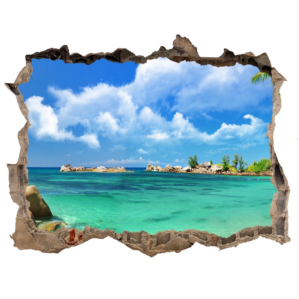 3D wall hole wallpaper Seychelles beach