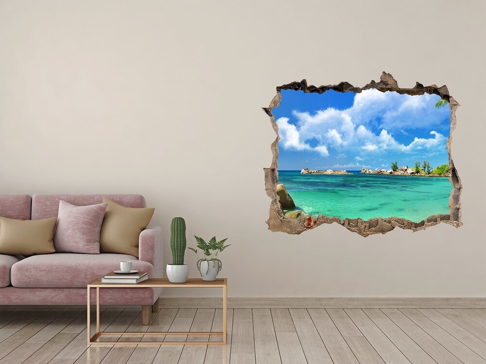 3D wall hole wallpaper Seychelles beach