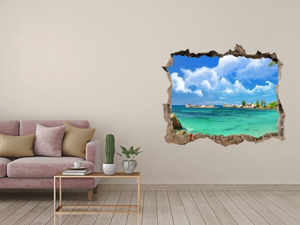 3D wall hole wallpaper A paradise beach with turquoise water