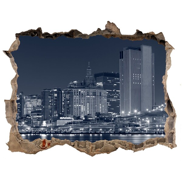 3D wall hole wallpaper New York skyline through a hole in the wall