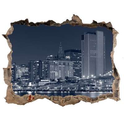 3D wall hole wallpaper New York skyline through a hole in the wall
