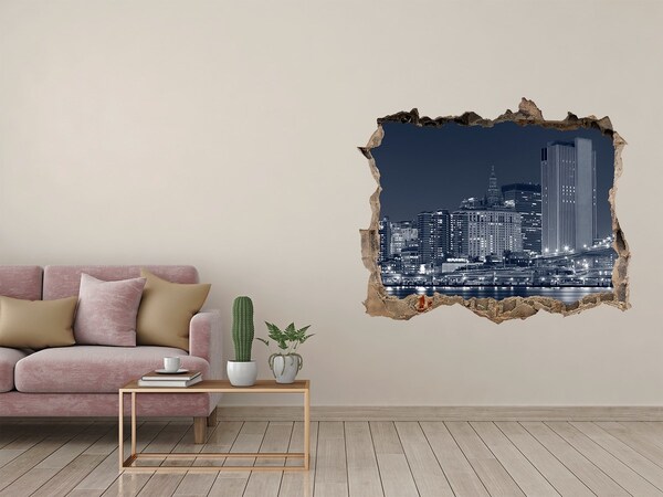 3D wall hole wallpaper New York skyline through a hole in the wall