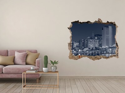 3D wall hole wallpaper New York skyline through a hole in the wall