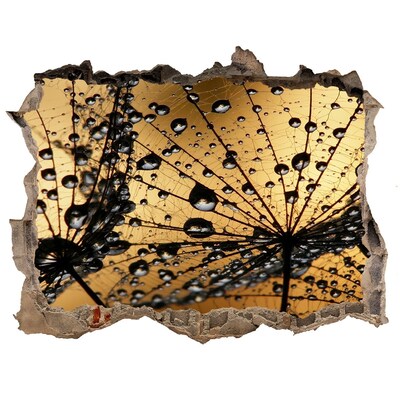 3D wall hole wallpaper Drops on the leaves