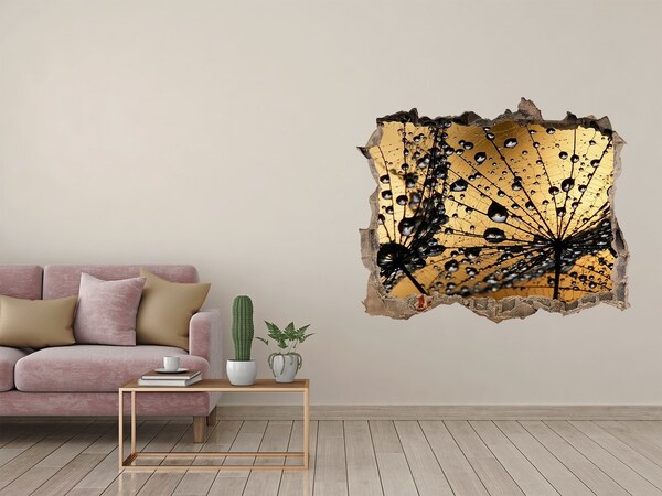 3D wall hole wallpaper Drops on the leaves