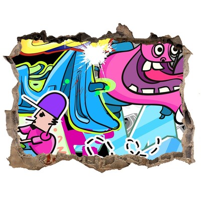 Hole in the wall decal A colorful mural with figures and graffiti