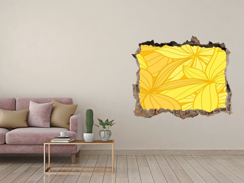 Hole in the wall sticker Yellow flowers background