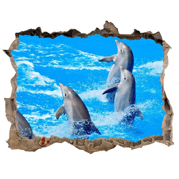 Hole in the wall decal Dolphins jumping in the ocean