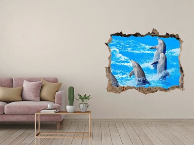 Hole in the wall decal Dolphins jumping in the ocean