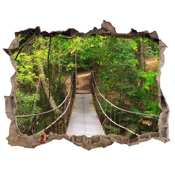 3D wall hole wallpaper A bridge among the greenery