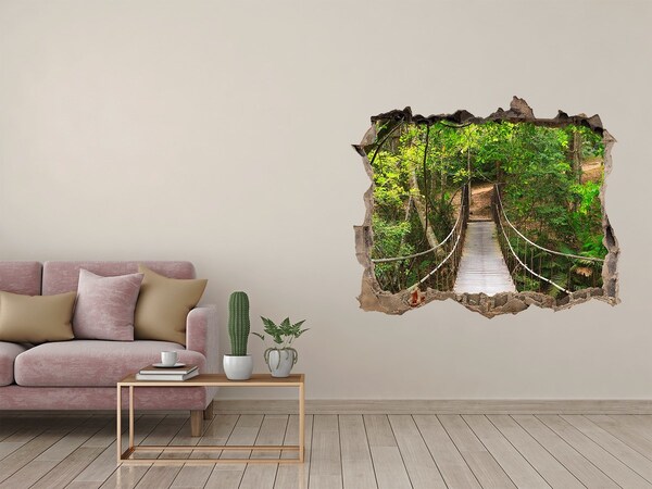 3D wall hole wallpaper A bridge among the greenery