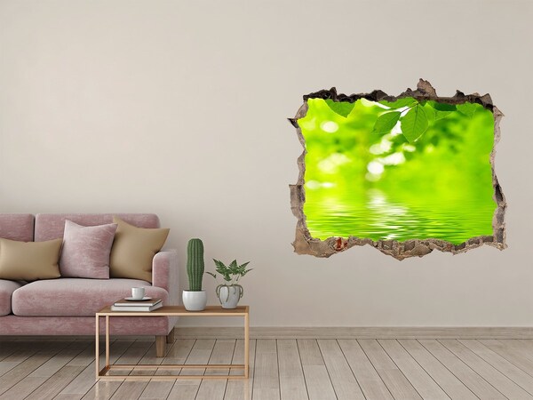 3D wall hole wallpaper Green leaves